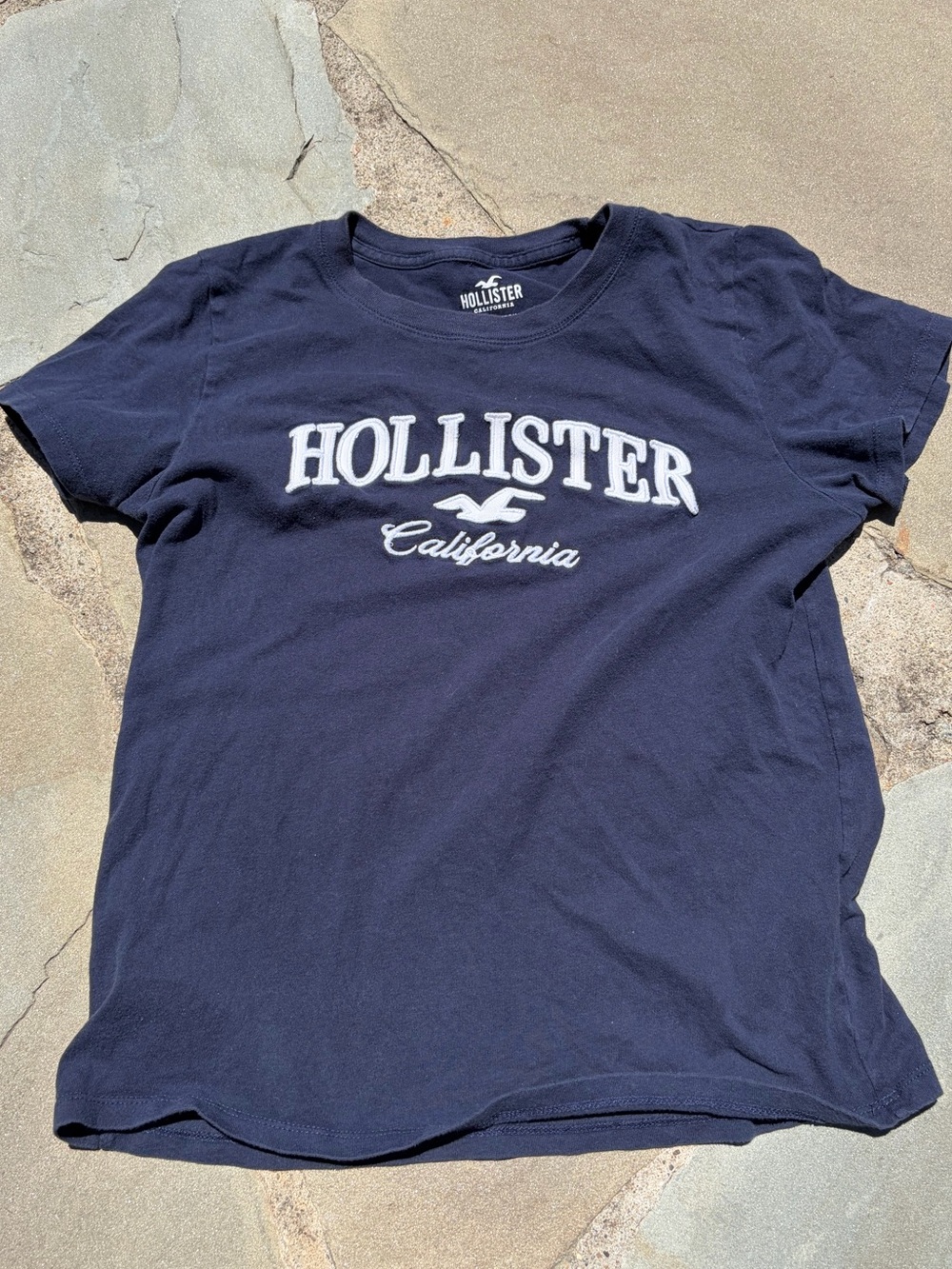Hollister Navy Tee with White Logo Print